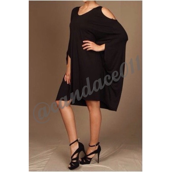 Open Shoulder Jersey Dress (Black) - Picture 7 of 8